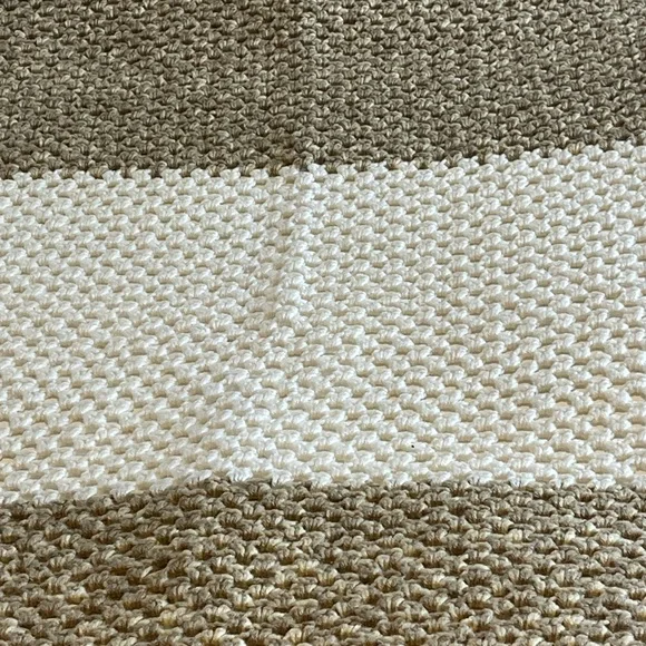 Handmade Double Crochet Cream & Tan Striped Knit Blanket (54” wide x 76” long)